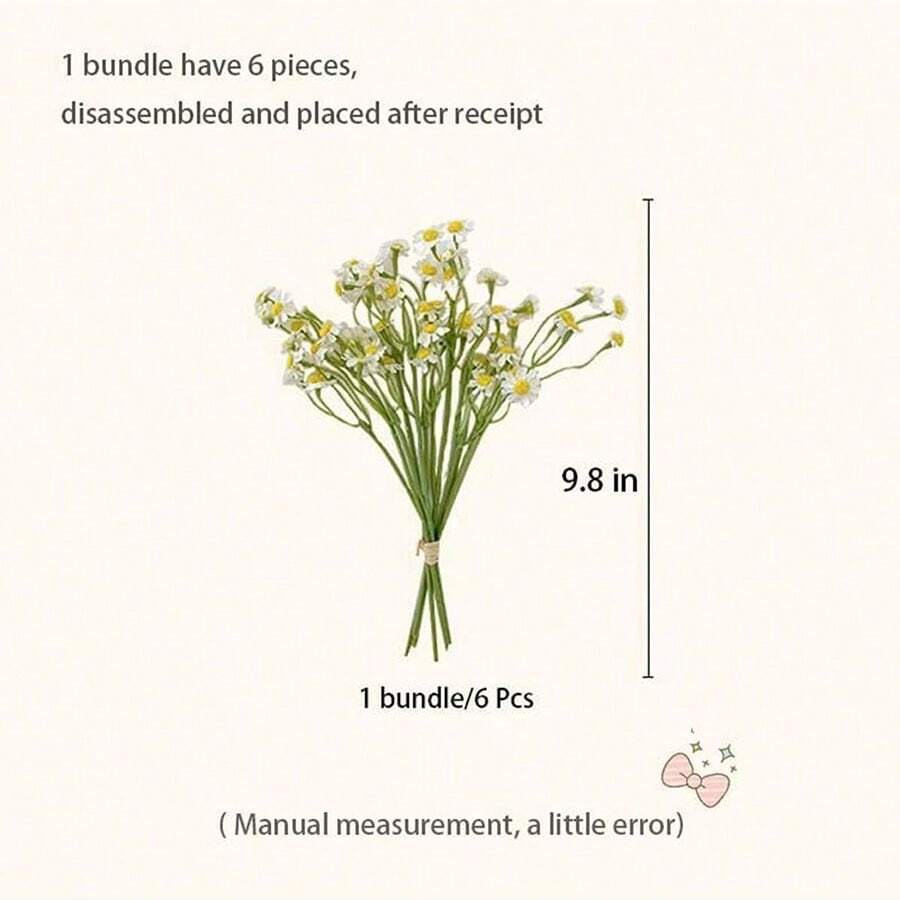 Bulk Artificial White Daisy Flowers (6 PCS Bundle) – 9.8" Faux Wildflower Stems for Spring Décor, Party Centerpieces & Home Arrangements