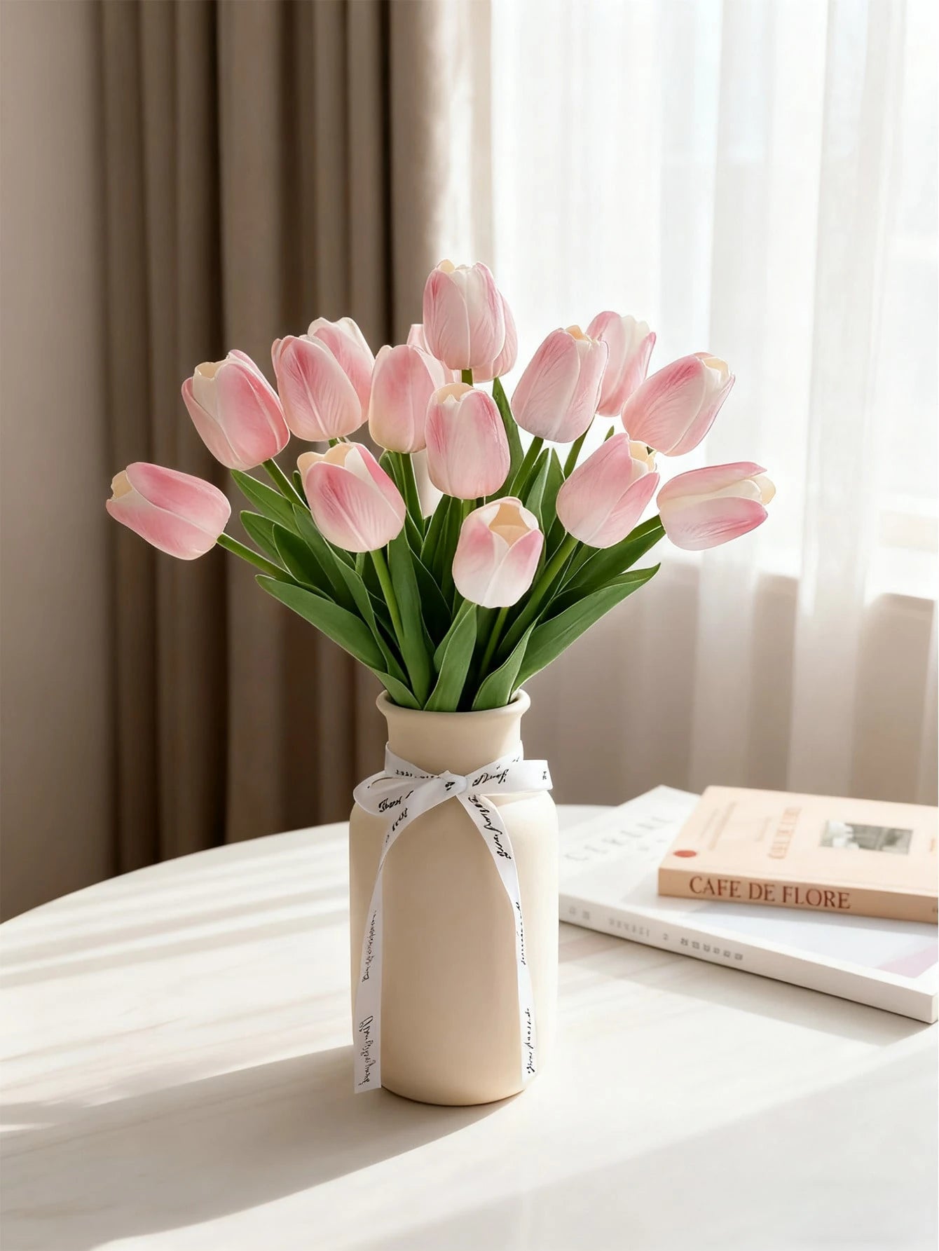 Bulk Artificial Gradient Pink Tulips – Lifelike Faux Tulip Stem