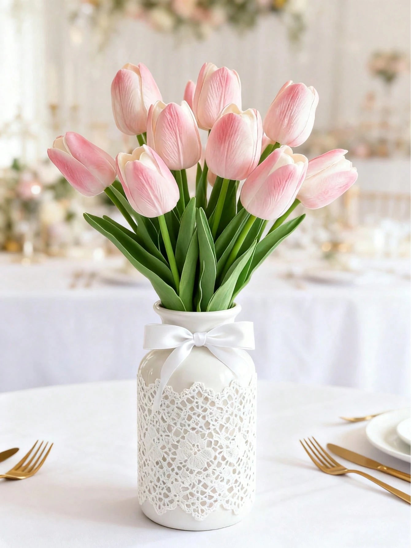 Bulk Artificial Gradient Pink Tulips – Lifelike Faux Tulip Stem