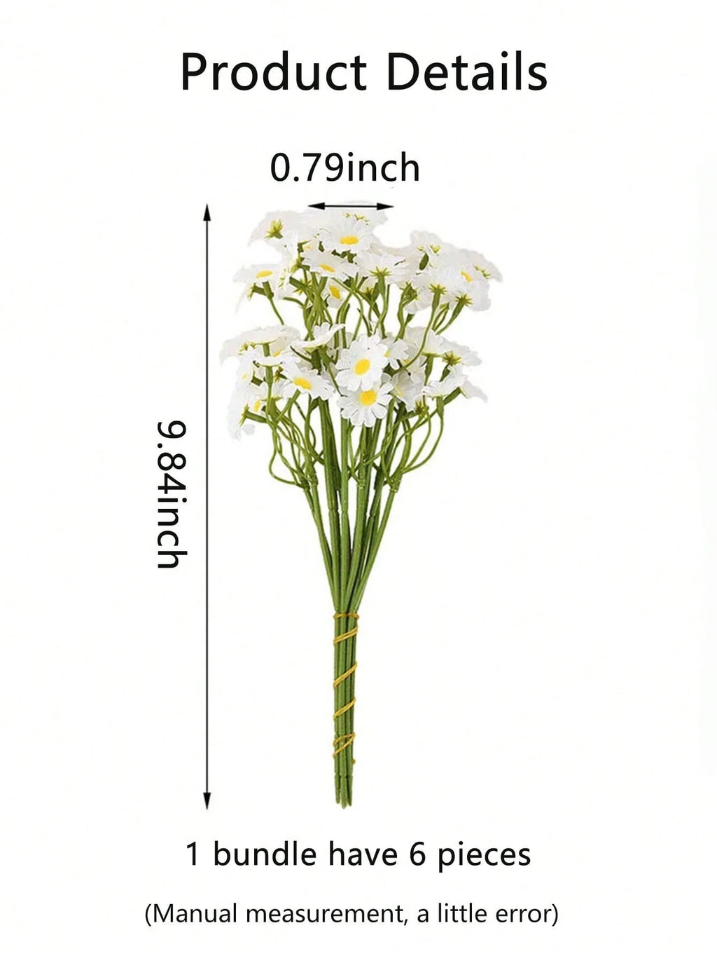 Bulk Artificial White Daisy Flowers (6 PCS Bundle) – 9.8" Faux Wildflower Stems for Spring Décor, Party Centerpieces & Home Arrangements