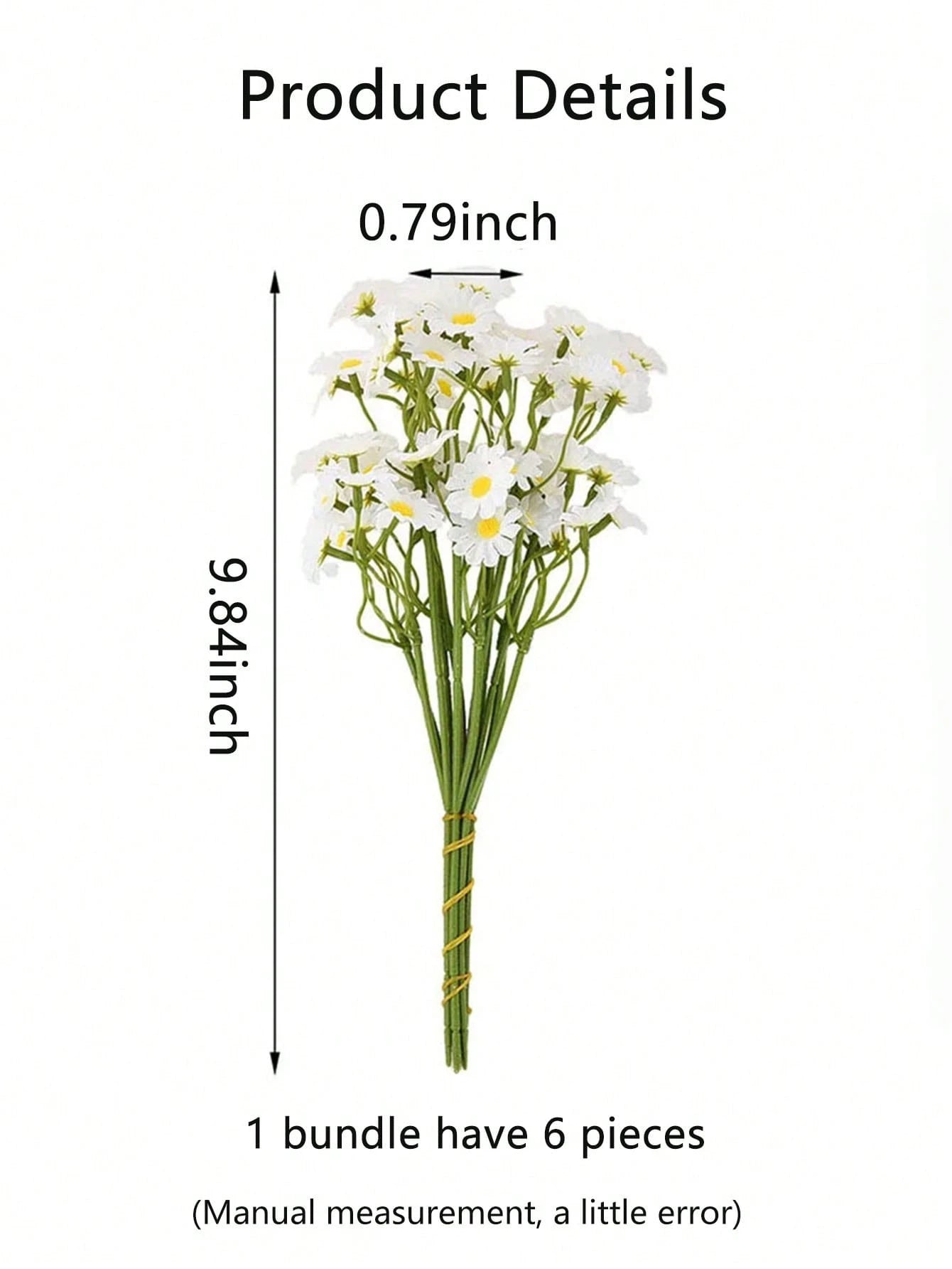 Bulk Artificial White Daisy Flowers (6 PCS Bundle) – 9.8" Faux Wildflower Stems for Spring Décor, Party Centerpieces & Home Arrangements