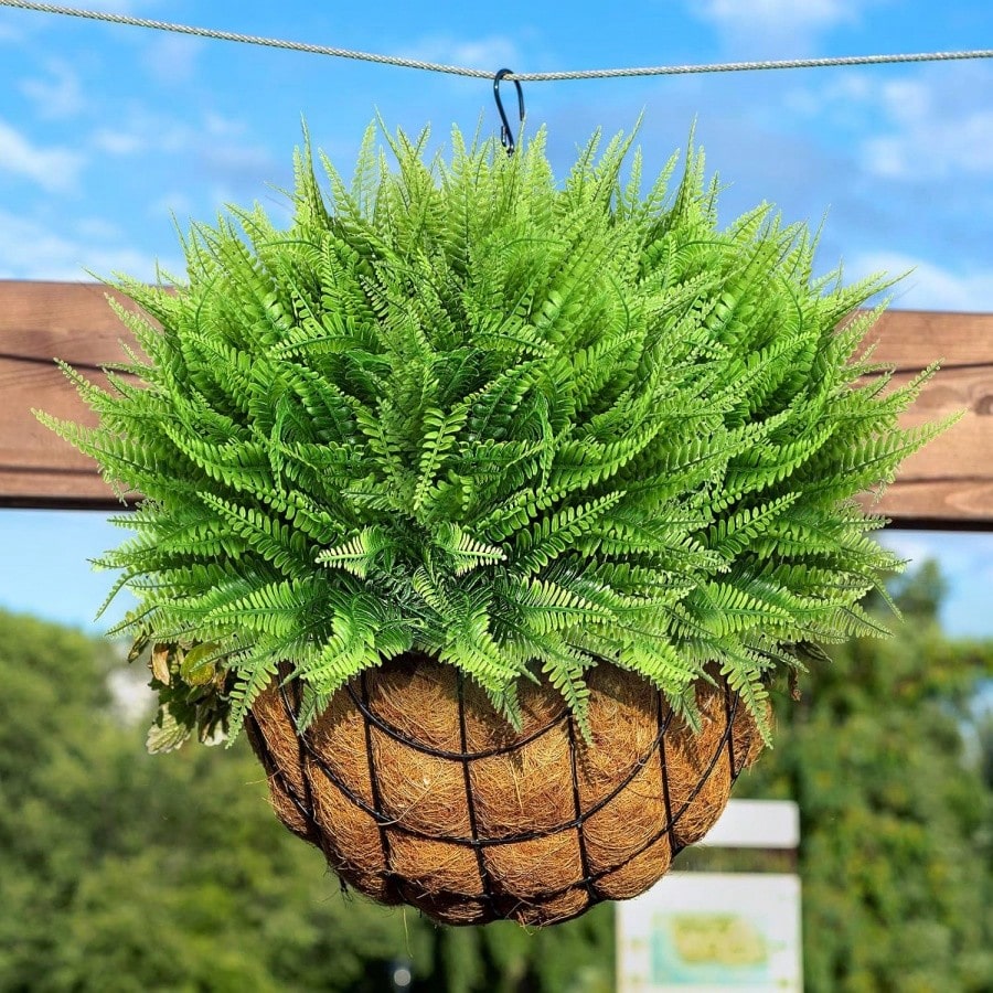 Bulk 10 Bundles Artificial Boston Fern Plants – UV Resistant Outdoor Faux Shrubs for Porch, Window Boxes & Hanging Décor (Bulk)