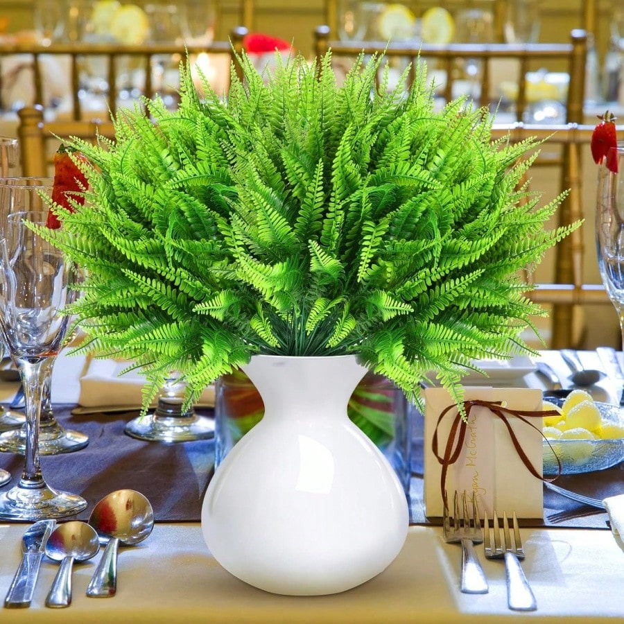 Bulk 10 Bundles Artificial Boston Fern Plants – UV Resistant Outdoor Faux Shrubs for Porch, Window Boxes & Hanging Décor (Bulk)