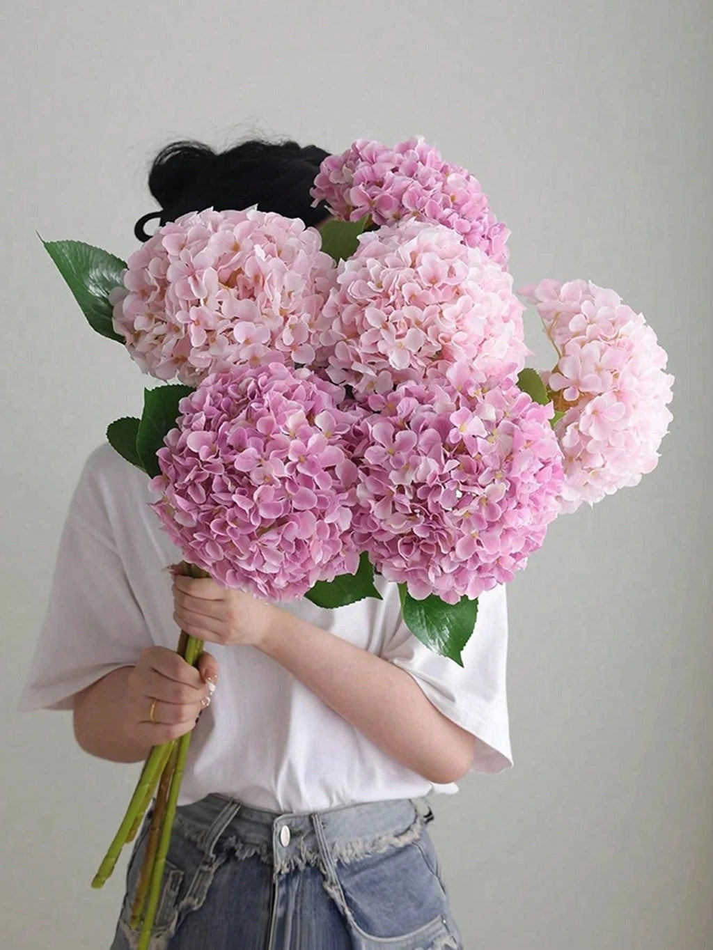Bulk Artificial Hydrangea Stem – 19.7" Silk Hydrangea Flower with Long Stem & Leaves for Wedding, Home Décor & Photography Bulk