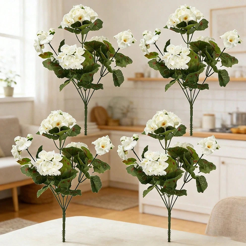 Bulk Artificial White Geranium Flowers – UV Resistant Outdoor