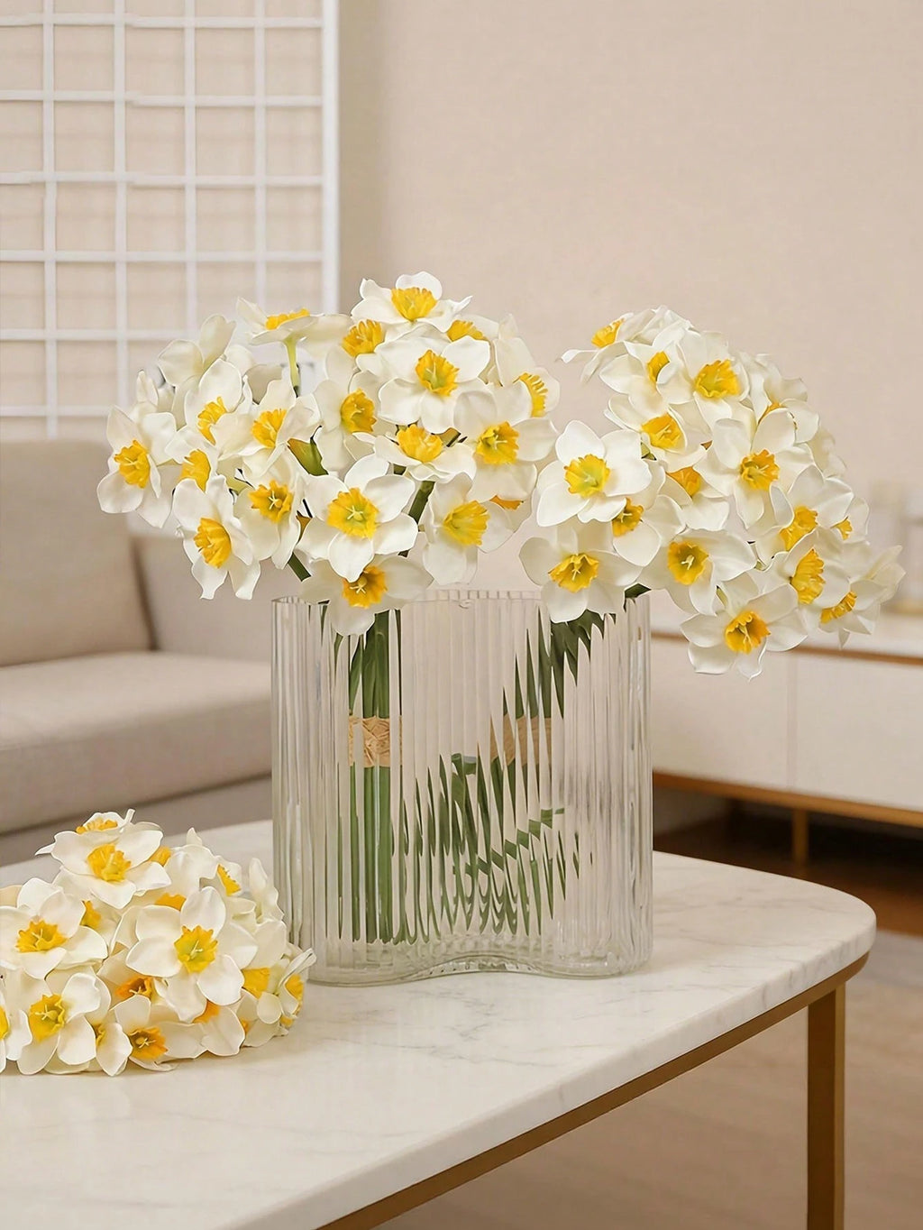 Bulk Artificial Daffodil Stems (3/6 PCS) – 12.6" UV Resistant Faux Flowers for Home, Wedding, Mother’s Day & Tabletop Décor (Bulk)