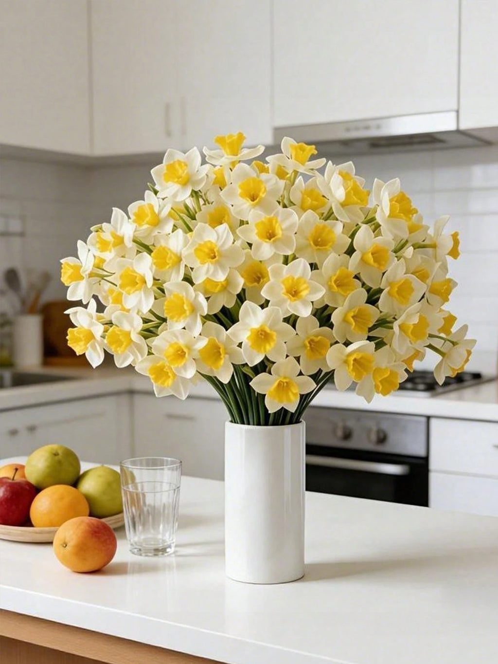 Bulk Artificial Daffodil Stems (3/6 PCS) – 12.6" UV Resistant Faux Flowers for Home, Wedding, Mother’s Day & Tabletop Décor (Bulk)