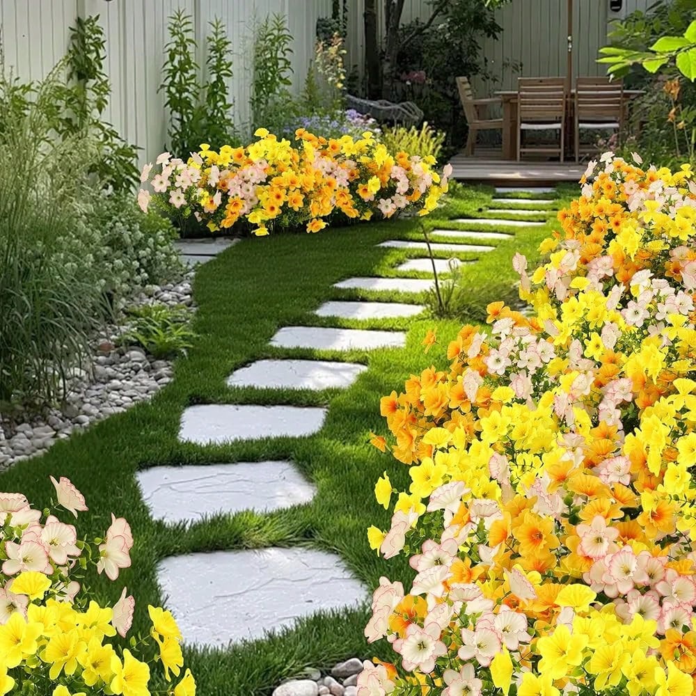 Bulk 12 Bundles Artificial Daffodil Flowers – UV Resistant Faux Yellow, White & Orange Outdoor Plants for Planters, Porch & Garden Décor