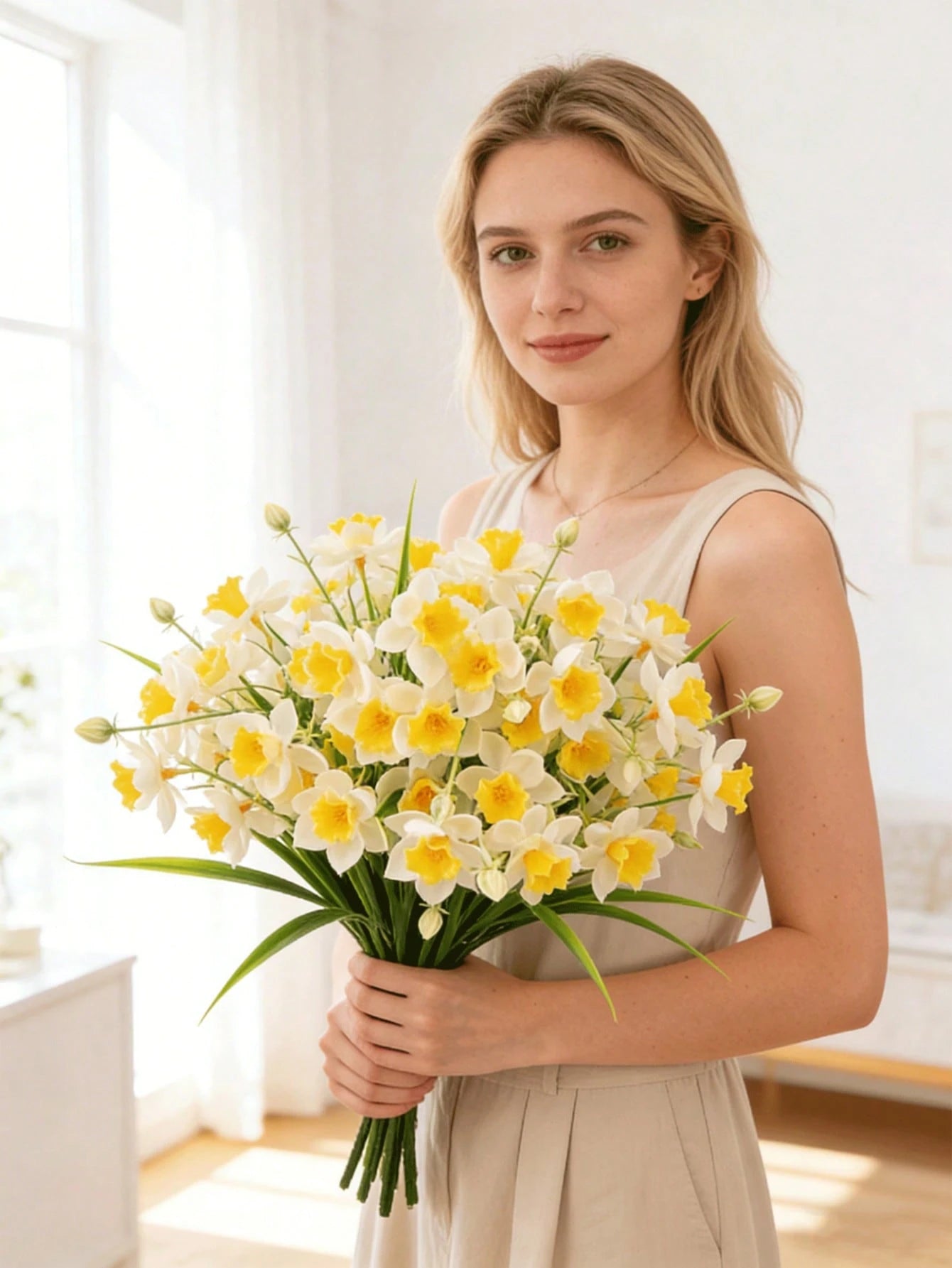 Bulk Artificial Daffodil Bouquet – UV Resistant Faux Daffodil Stems for Outdoor Planters, Spring Home Décor & Garden Arrangements (Bulk)