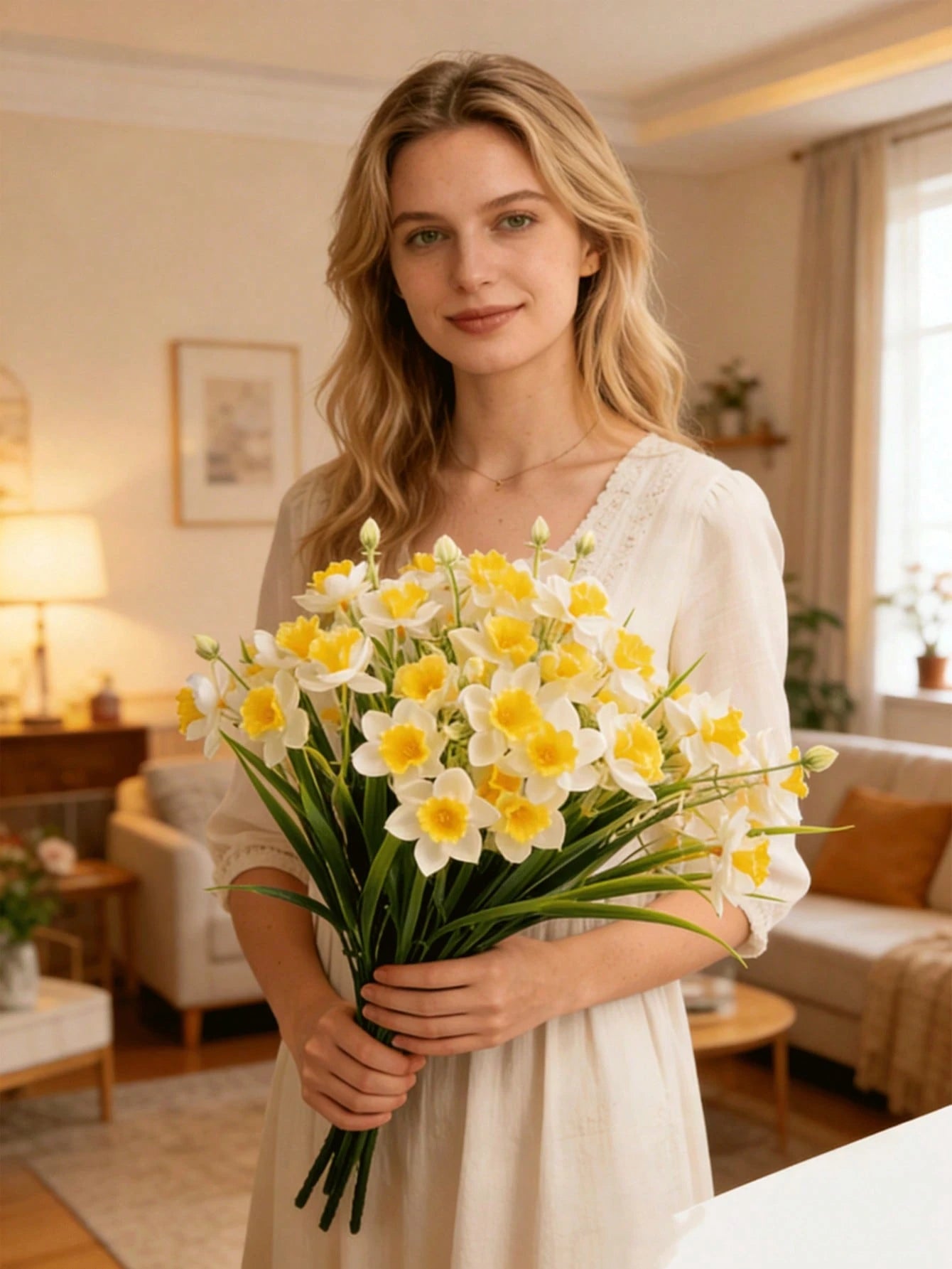 Bulk Artificial Daffodil Bouquet – UV Resistant Faux Daffodil Stems for Outdoor Planters, Spring Home Décor & Garden Arrangements (Bulk)