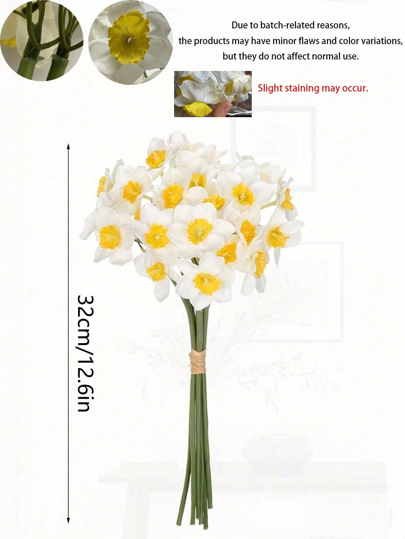 Bulk Artificial Daffodil Stems (3/6 PCS) – 12.6" UV Resistant Faux Flowers for Home, Wedding, Mother’s Day & Tabletop Décor (Bulk)
