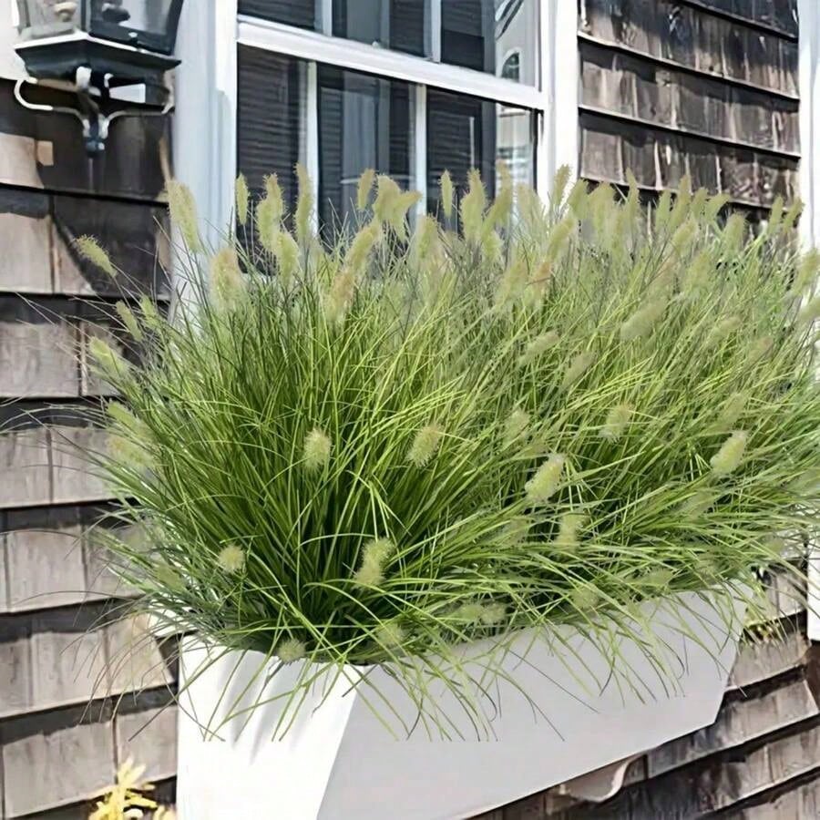 Bulk 12 Bundles Artificial Onion Grass & Dog Tail Flowers – Realistic Faux Outdoor Plants for Garden, Porch, Window Boxes & Indoor Décor (Bulk)