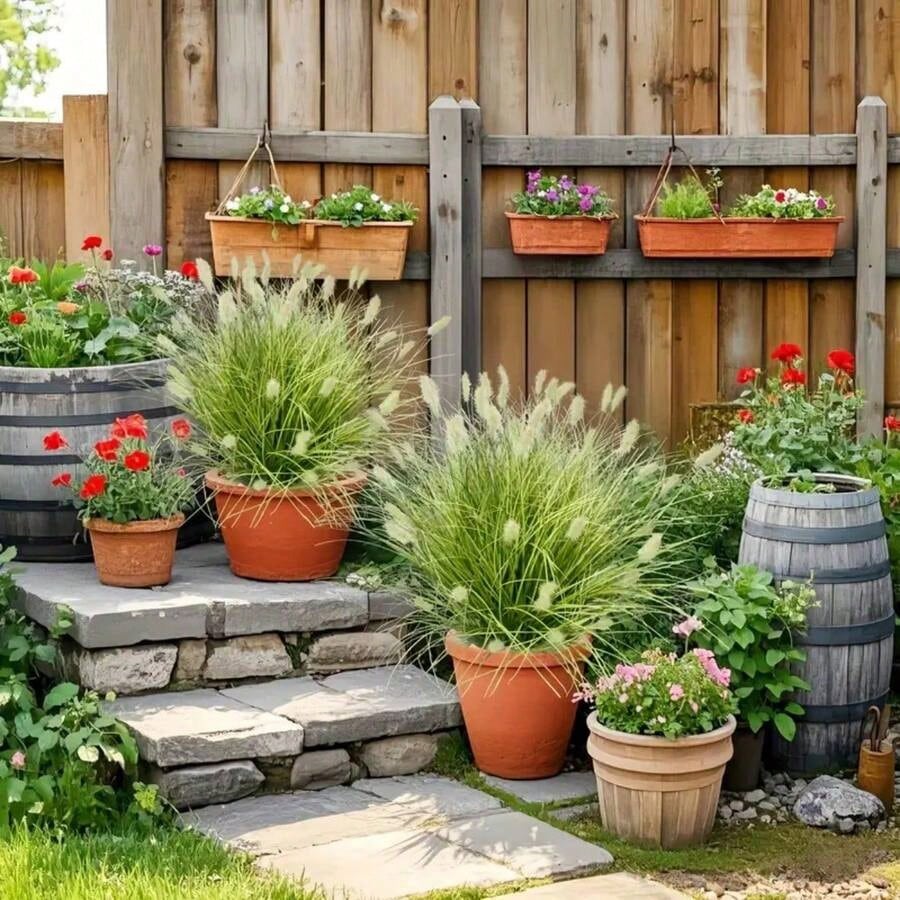 Bulk 12 Bundles Artificial Onion Grass & Dog Tail Flowers – Realistic Faux Outdoor Plants for Garden, Porch, Window Boxes & Indoor Décor (Bulk)