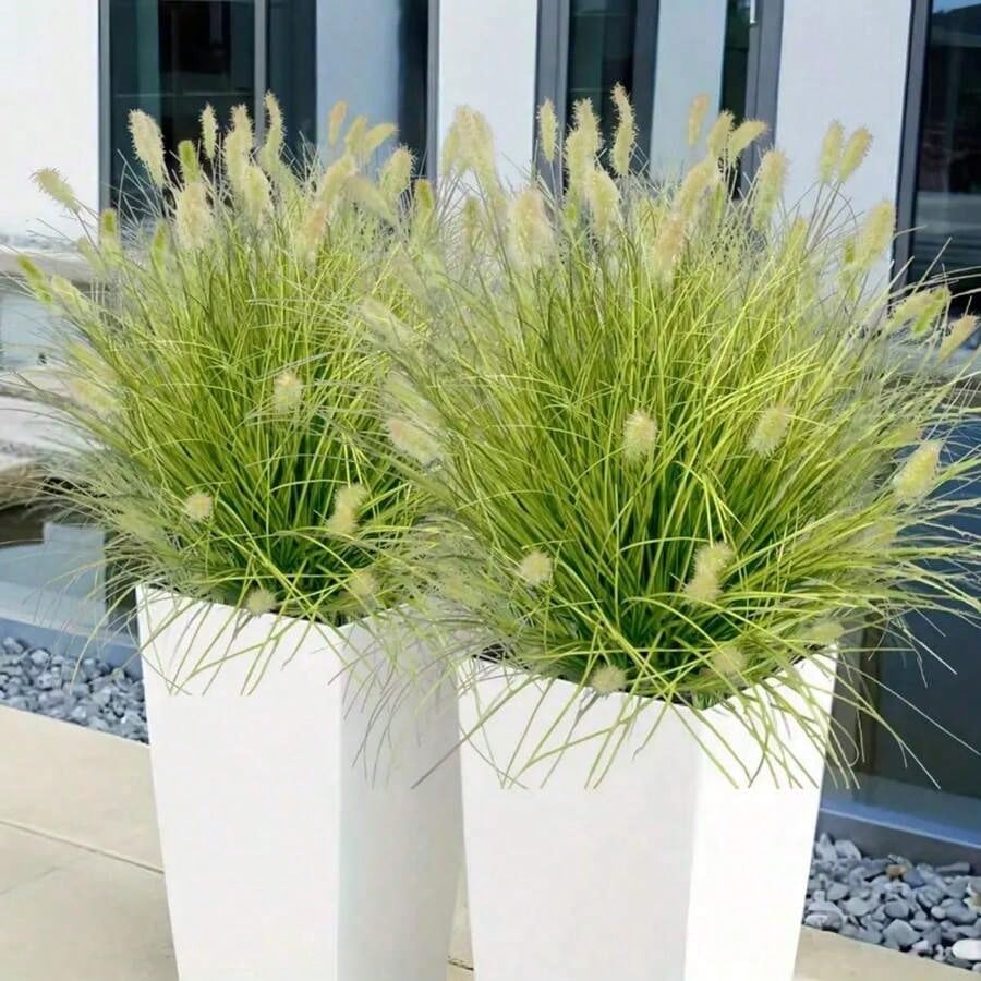 Bulk 12 Bundles Artificial Onion Grass & Dog Tail Flowers – Realistic Faux Outdoor Plants for Garden, Porch, Window Boxes & Indoor Décor (Bulk)