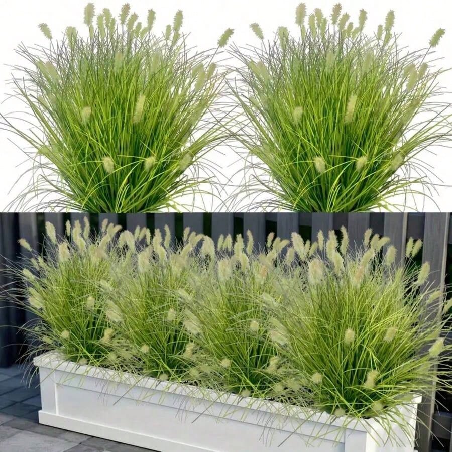Bulk 12 Bundles Artificial Onion Grass & Dog Tail Flowers – Realistic Faux Outdoor Plants for Garden, Porch, Window Boxes & Indoor Décor (Bulk)