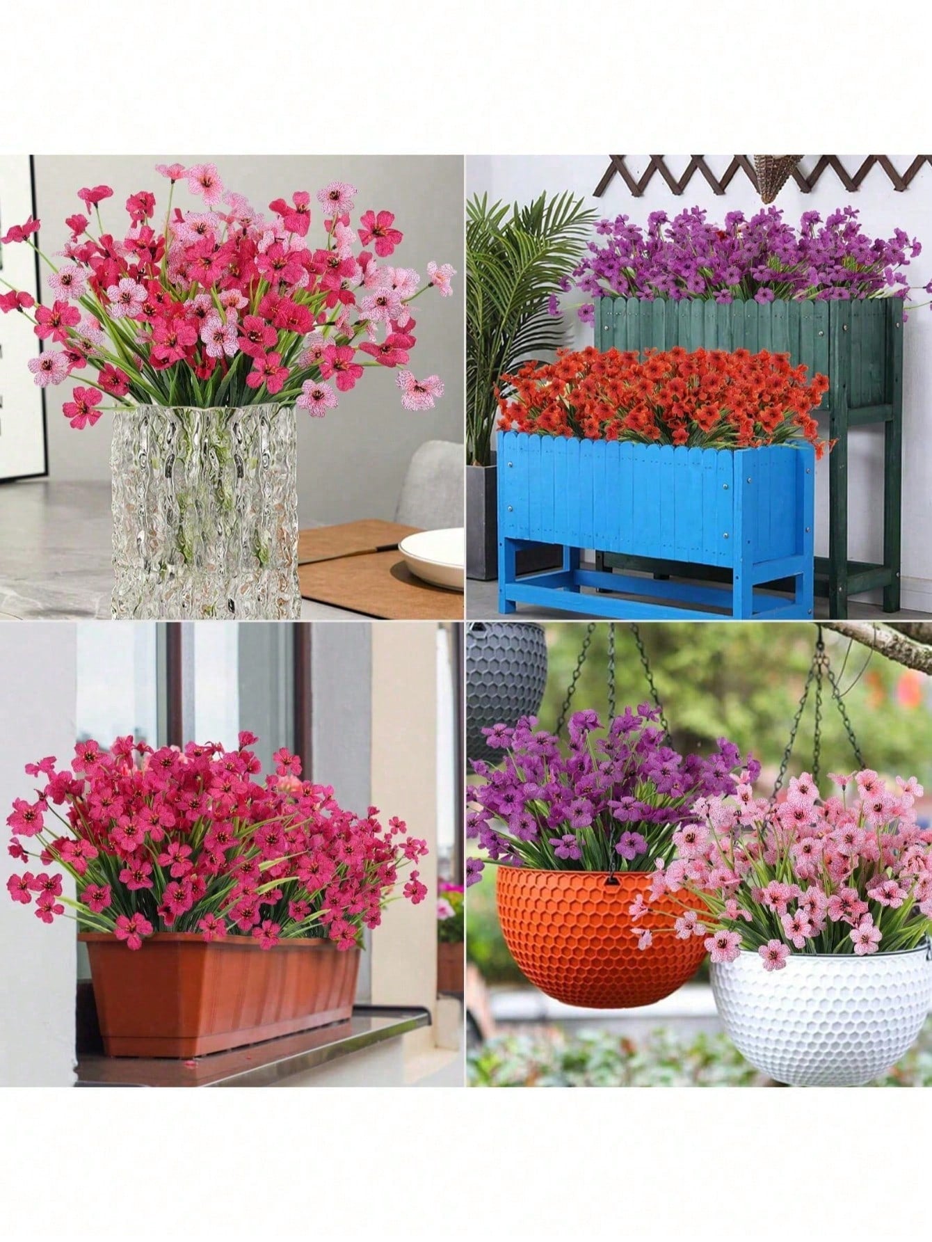 Pink Artificial Outdoor Flowers – Hanging Geranium Daisy Flowers
