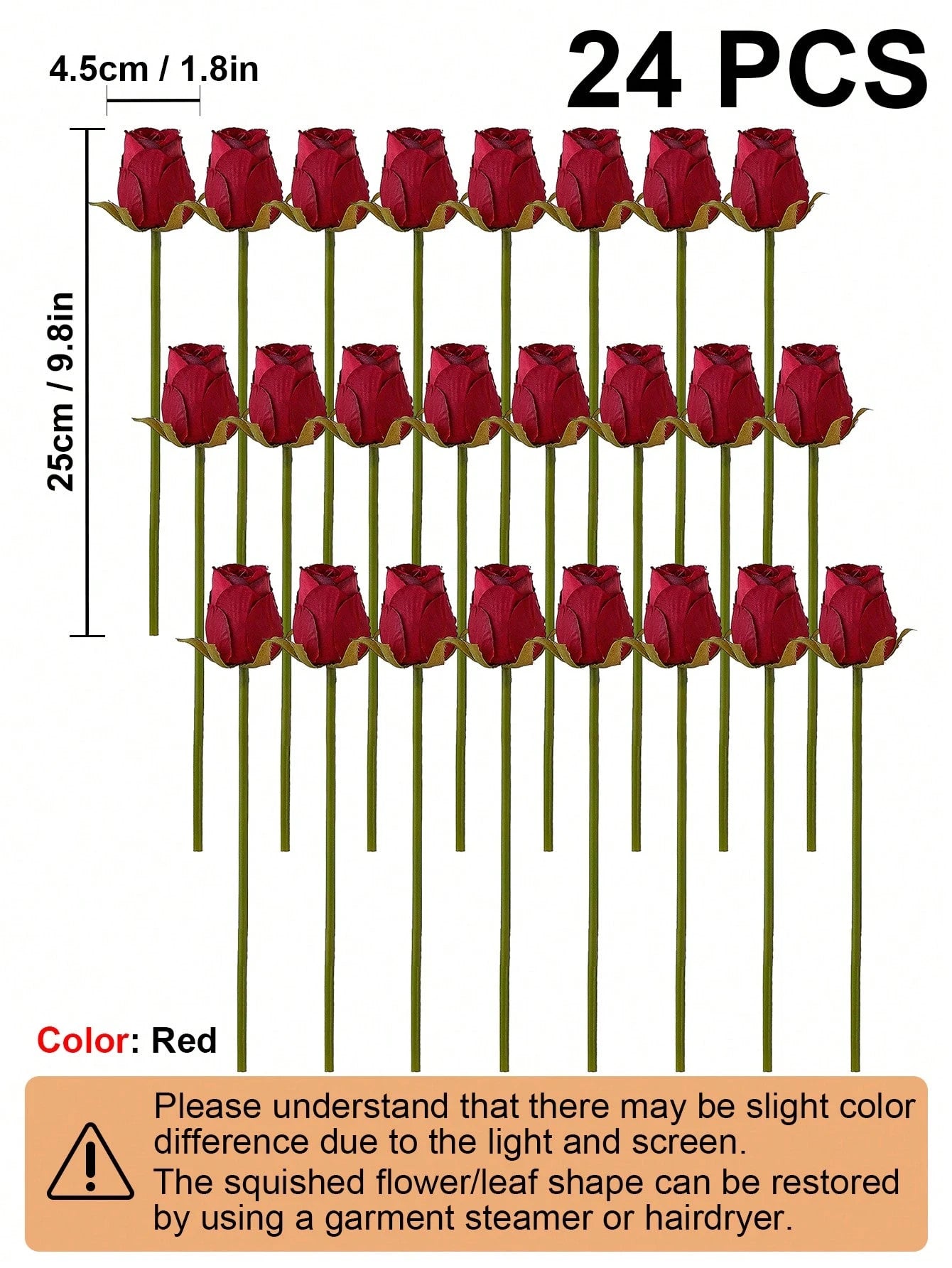 Artificial Bulk Silk Rose Flowers 24PCS – Realistic Faux Rose Stems