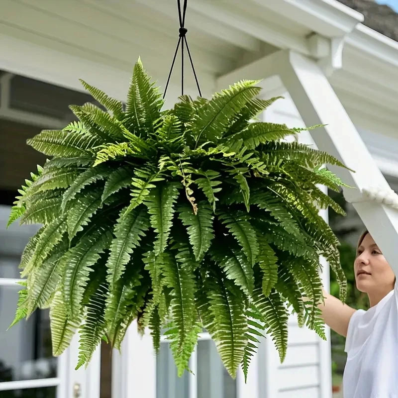 2PCS Artificial Boston Fern Hanging Plants – Lush 38-Leaf UV Resistant Fake Ferns for Indoor Outdoor Decor, Porch, Patio, Home & Wedding Greenery
