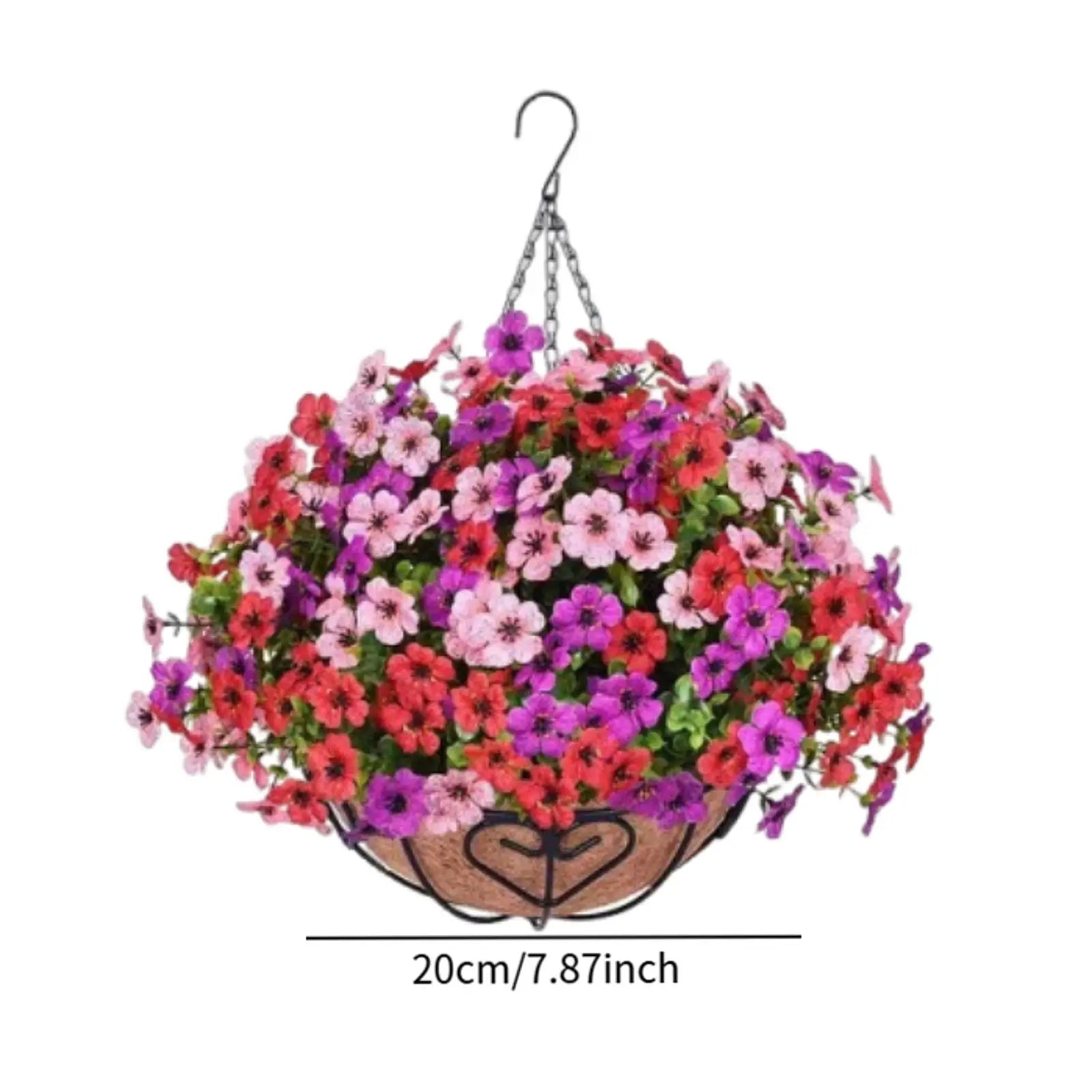 Artificial Hanging Flower Basket with Chain – UV Resistant Silk Flower Arrangement in Coconut Lined Planter for Indoor Outdoor Porch, Patio, Yard & Home Decor