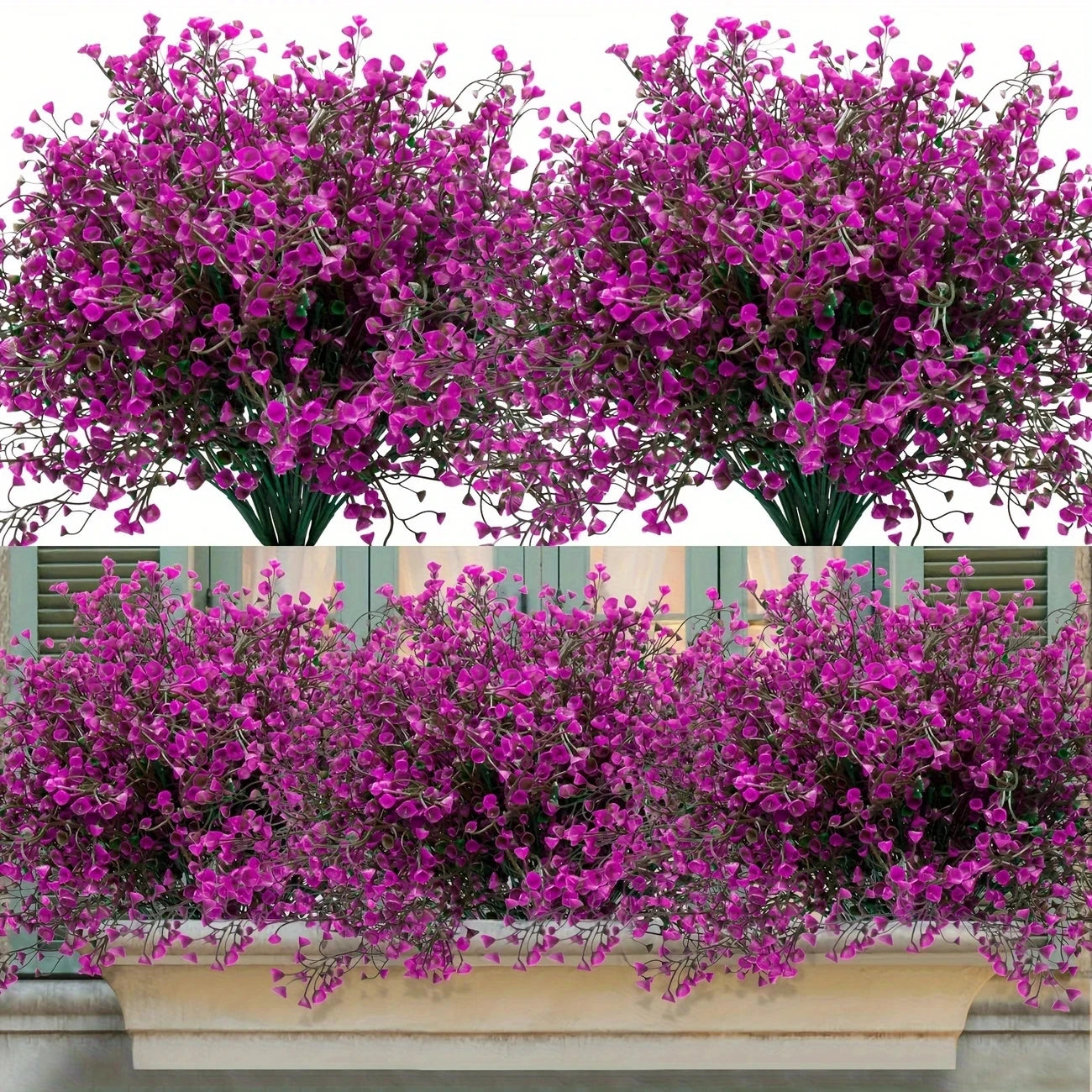 12 Bunches UV Resistant Artificial Outdoor Flowers – Plastic Faux Shrubs for Garden Edging, Window Boxes, Porch, Patio & Home Landscape Decoration