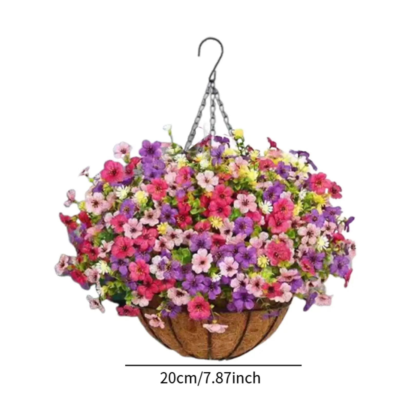 Artificial Hanging Flower Basket with Chain – UV Resistant Silk Flower Arrangement in Coconut Lined Planter for Indoor Outdoor Porch, Patio, Yard & Home Decor