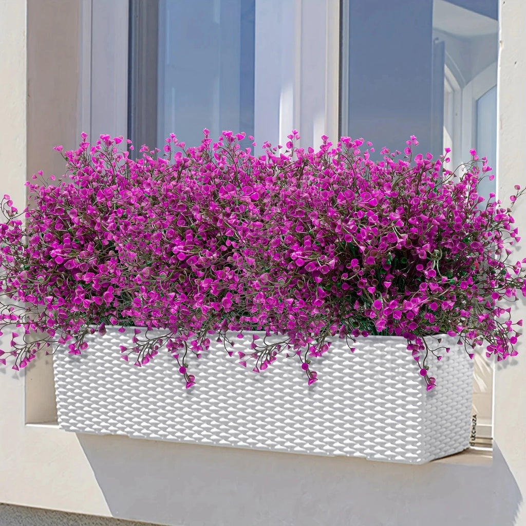 12 Bunches UV Resistant Artificial Outdoor Flowers – Plastic Faux Shrubs for Garden Edging, Window Boxes, Porch, Patio & Home Landscape Decoration