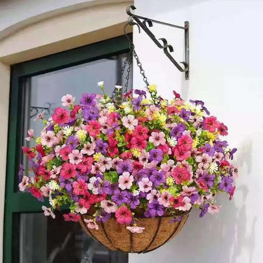 Artificial Hanging Flower Basket with Chain – UV Resistant Silk Flower Arrangement in Coconut Lined Planter for Indoor Outdoor Porch, Patio, Yard & Home Decor