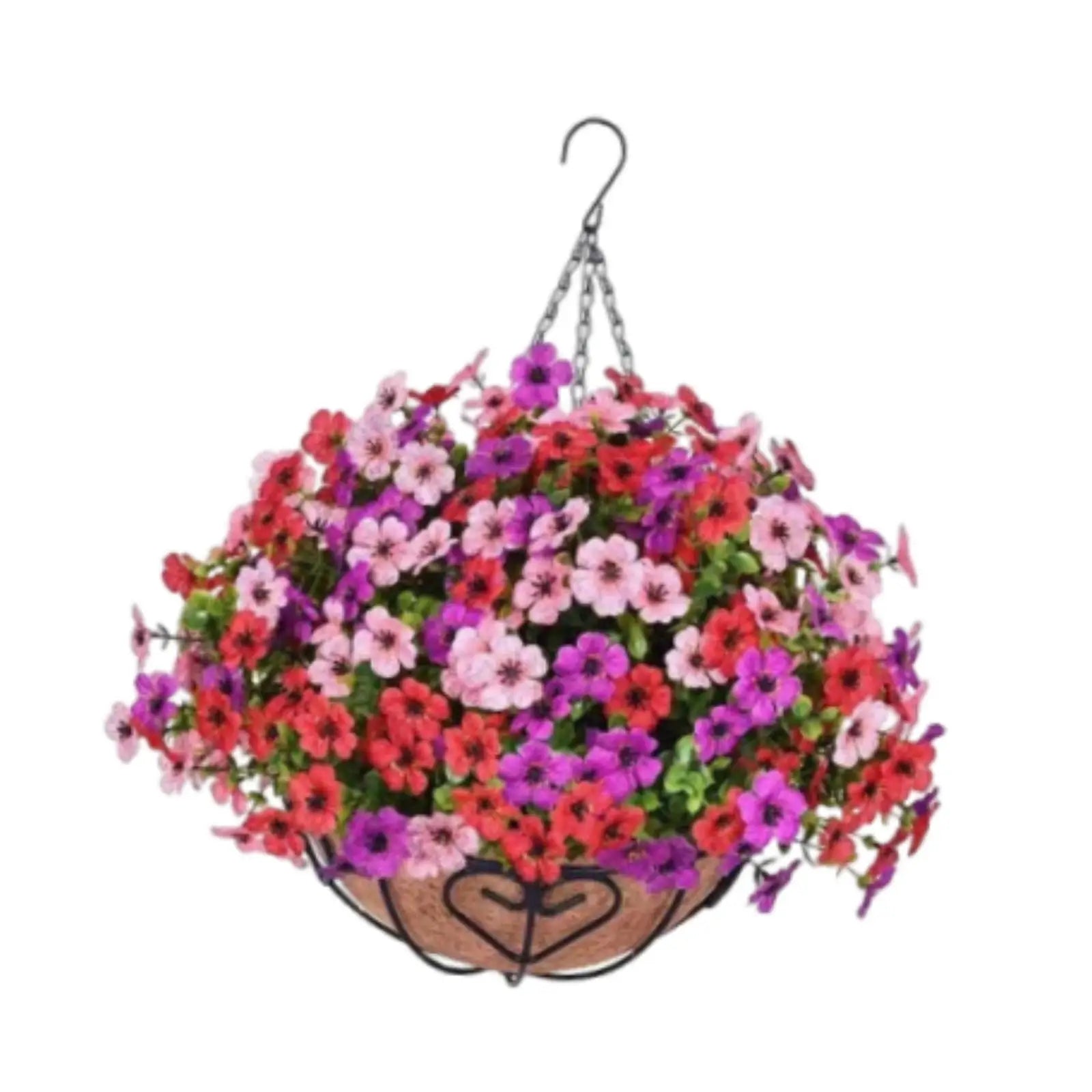 Artificial Hanging Flower Basket with Chain – UV Resistant Silk Flower Arrangement in Coconut Lined Planter for Indoor Outdoor Porch, Patio, Yard & Home Decor