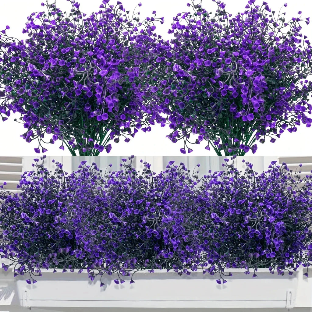 12 Bunches UV Resistant Artificial Outdoor Flowers – Plastic Faux Shrubs for Garden Edging, Window Boxes, Porch, Patio & Home Landscape Decoration