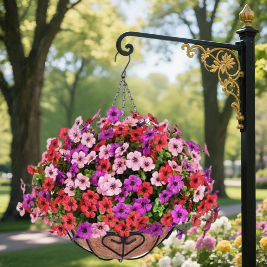 Artificial Hanging Flower Basket with Chain – UV Resistant Silk Flower Arrangement in Coconut Lined Planter for Indoor Outdoor Porch, Patio, Yard & Home Decor