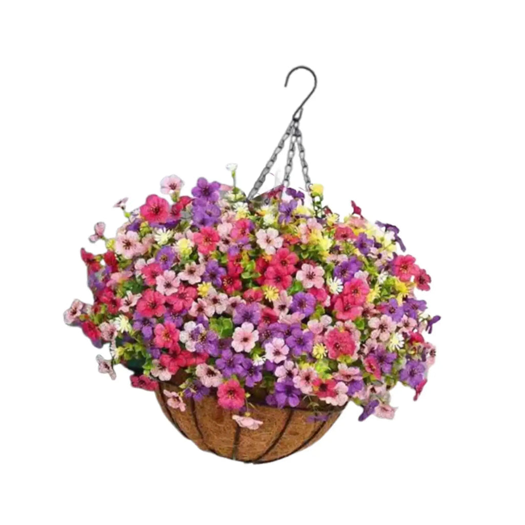 Artificial Hanging Flower Basket with Chain – UV Resistant Silk Flower Arrangement in Coconut Lined Planter for Indoor Outdoor Porch, Patio, Yard & Home Decor