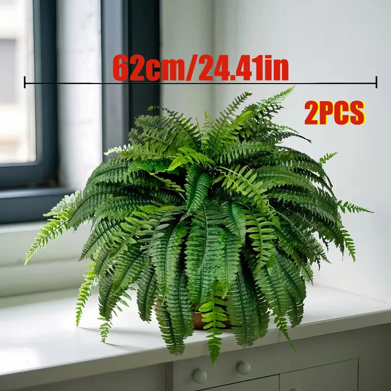 2PCS Artificial Boston Fern Hanging Plants – Lush 38-Leaf UV Resistant Fake Ferns for Indoor Outdoor Decor, Porch, Patio, Home & Wedding Greenery