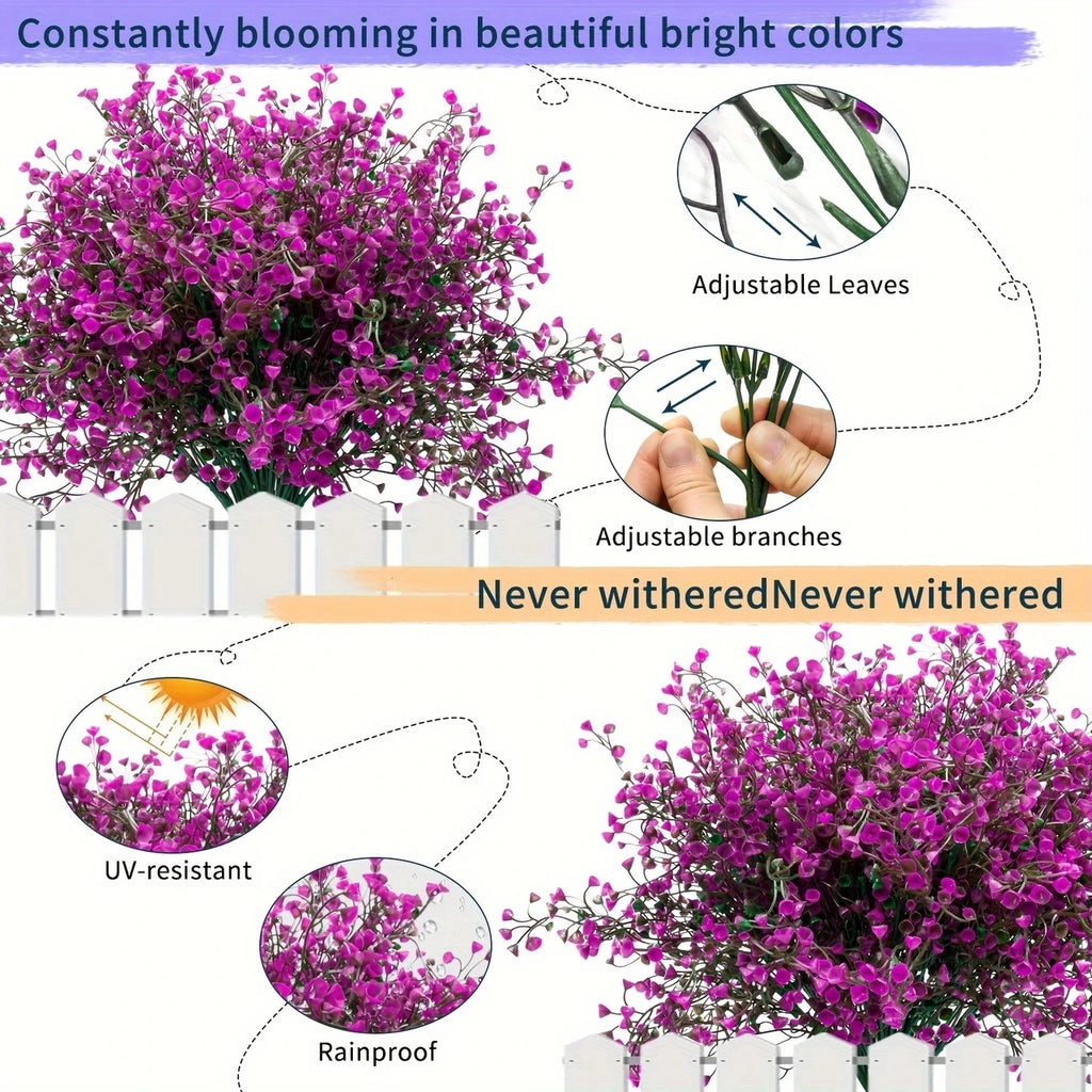 12 Bunches UV Resistant Artificial Outdoor Flowers – Plastic Faux Shrubs for Garden Edging, Window Boxes, Porch, Patio & Home Landscape Decoration