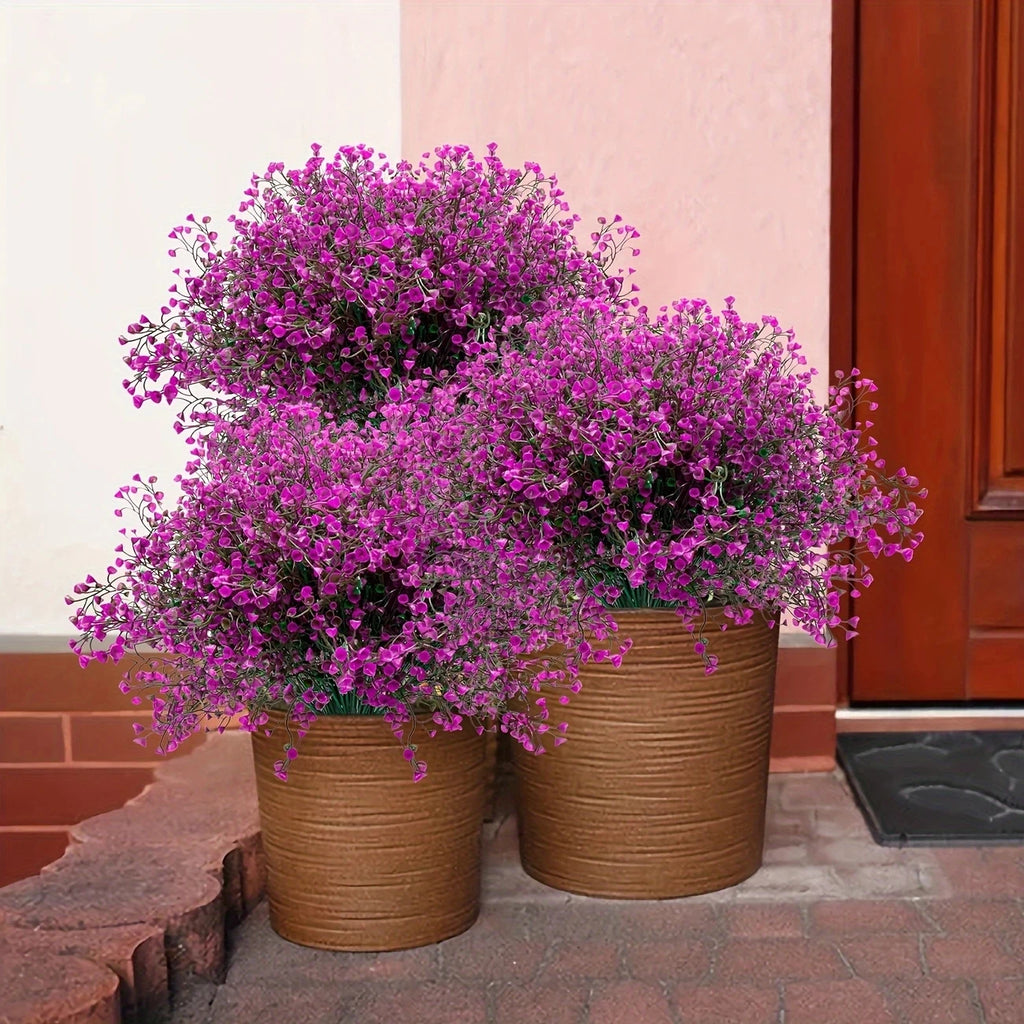 12 Bunches UV Resistant Artificial Outdoor Flowers – Plastic Faux Shrubs for Garden Edging, Window Boxes, Porch, Patio & Home Landscape Decoration