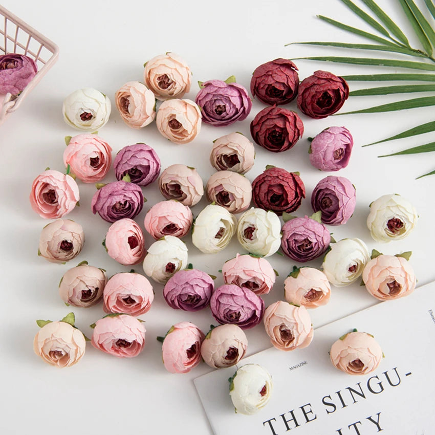 Artificial Silk Tea Rose Buds Bulk (10/100PCS) – Mini Faux Flowers for DIY Crafts