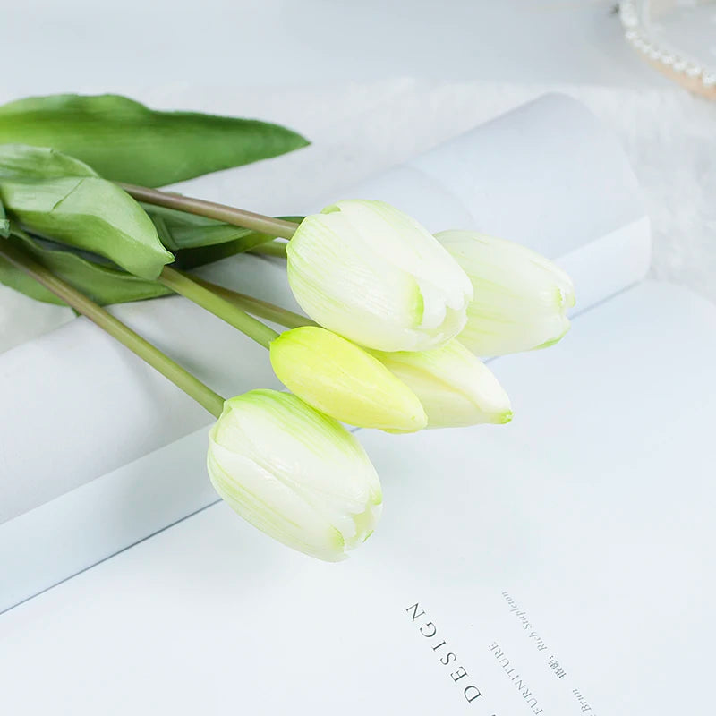 5PCS Real Touch Silicone Tulip Artificial Flower Bouquet Bulk – Latex Faux Tulips