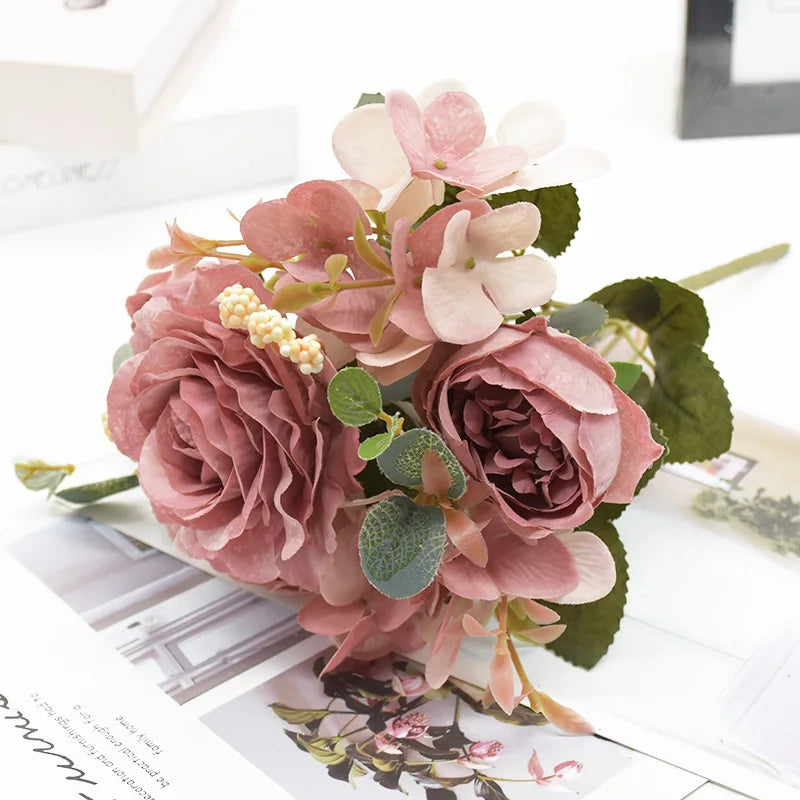 Artificial Rose & Peony Bouquet – Silk Fake Flowers
