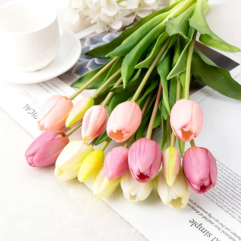 5PCS Real Touch Silicone Tulip Artificial Flower Bouquet Bulk – Latex Faux Tulips