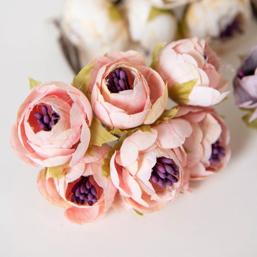 12PCS Artificial Tea Rose Buds – Silk Faux Flowers for Christmas Decorations, DIY Wedding Bouquets, Garland Making, Home Decor Accessories