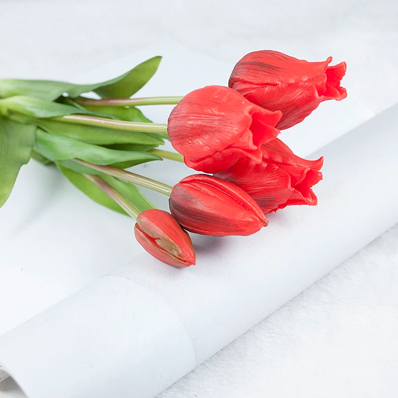 5PCS Real Touch Silicone Tulip Artificial Flower Bouquet Bulk – Latex Faux Tulips