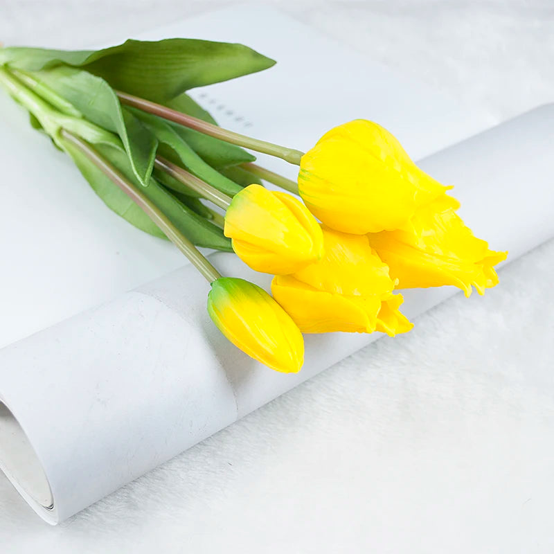 5PCS Real Touch Silicone Tulip Artificial Flower Bouquet Bulk – Latex Faux Tulips