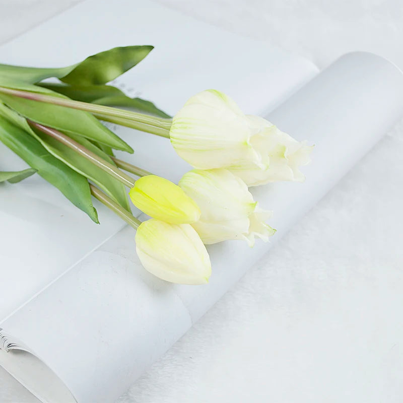 5PCS Real Touch Silicone Tulip Artificial Flower Bouquet Bulk – Latex Faux Tulips