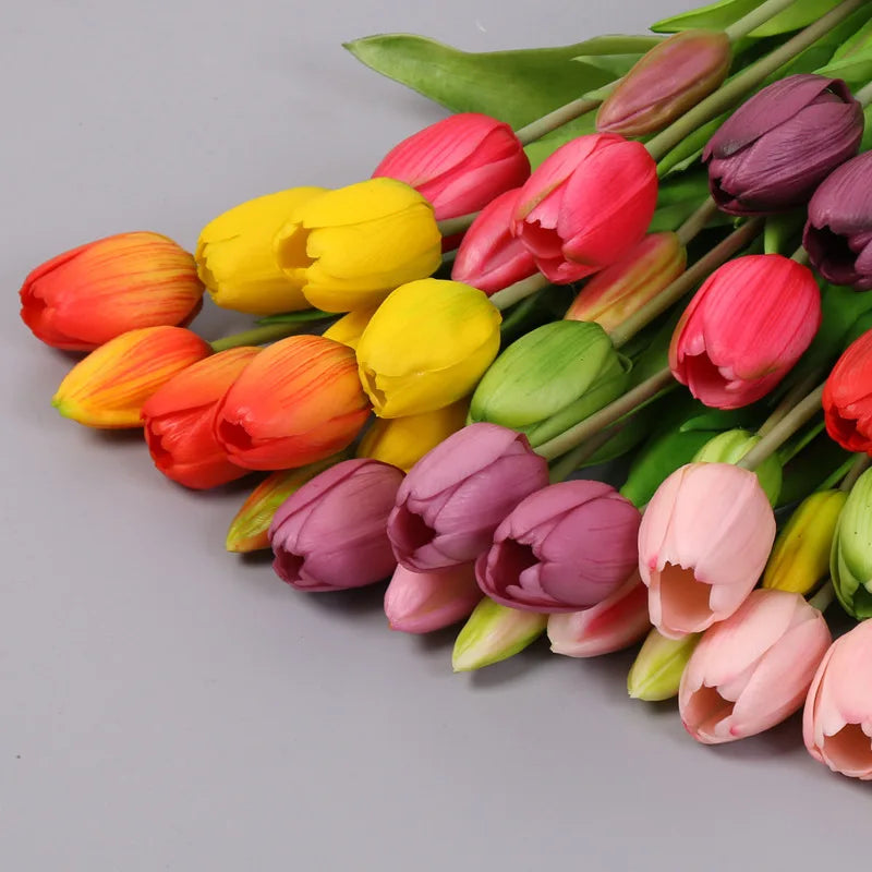 5PCS Real Touch Silicone Tulip Artificial Flower Bouquet Bulk – Latex Faux Tulips