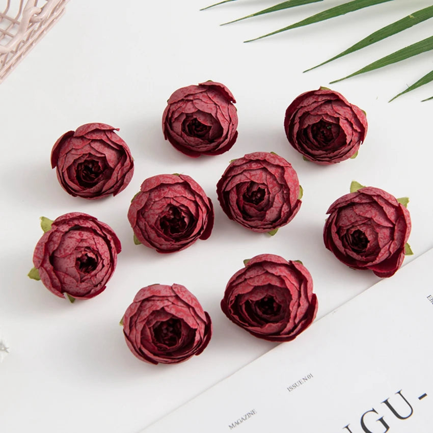Artificial Silk Tea Rose Buds Bulk (10/100PCS) – Mini Faux Flowers for DIY Crafts