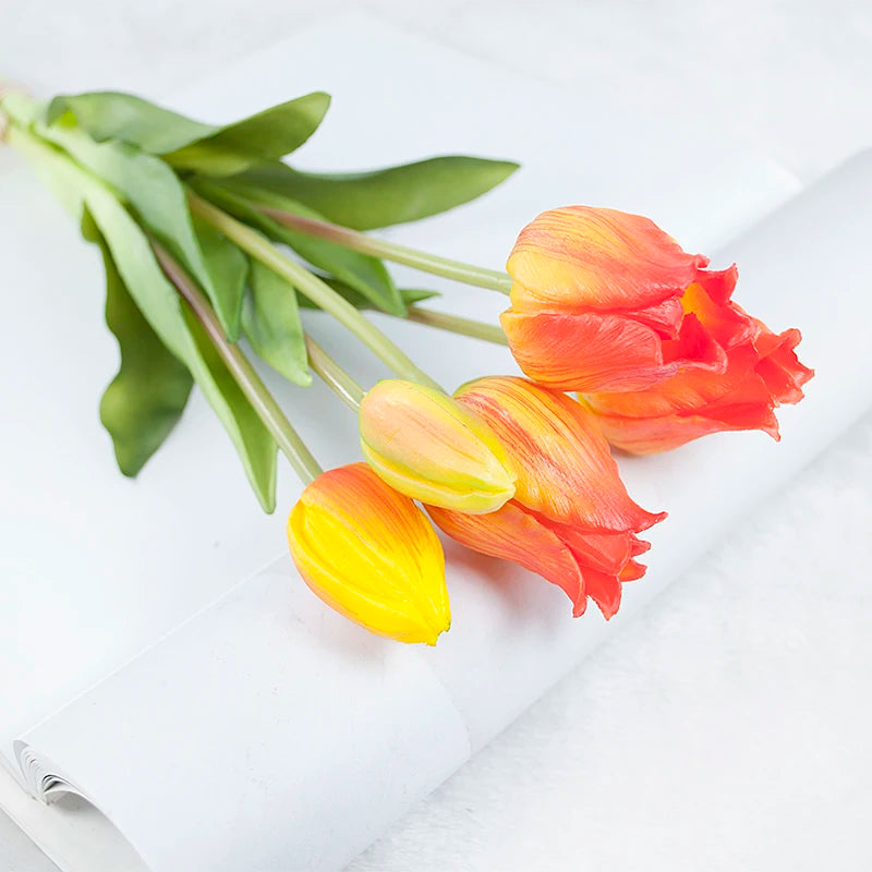 5PCS Real Touch Silicone Tulip Artificial Flower Bouquet Bulk – Latex Faux Tulips