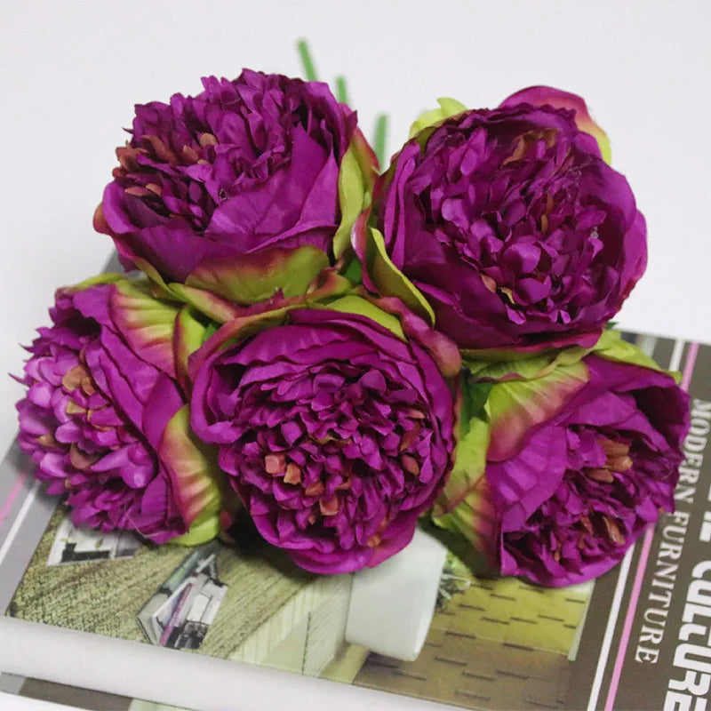 Bulk Artificial Peony Bouquet – 5-Head Rose Silk Artificial Flower