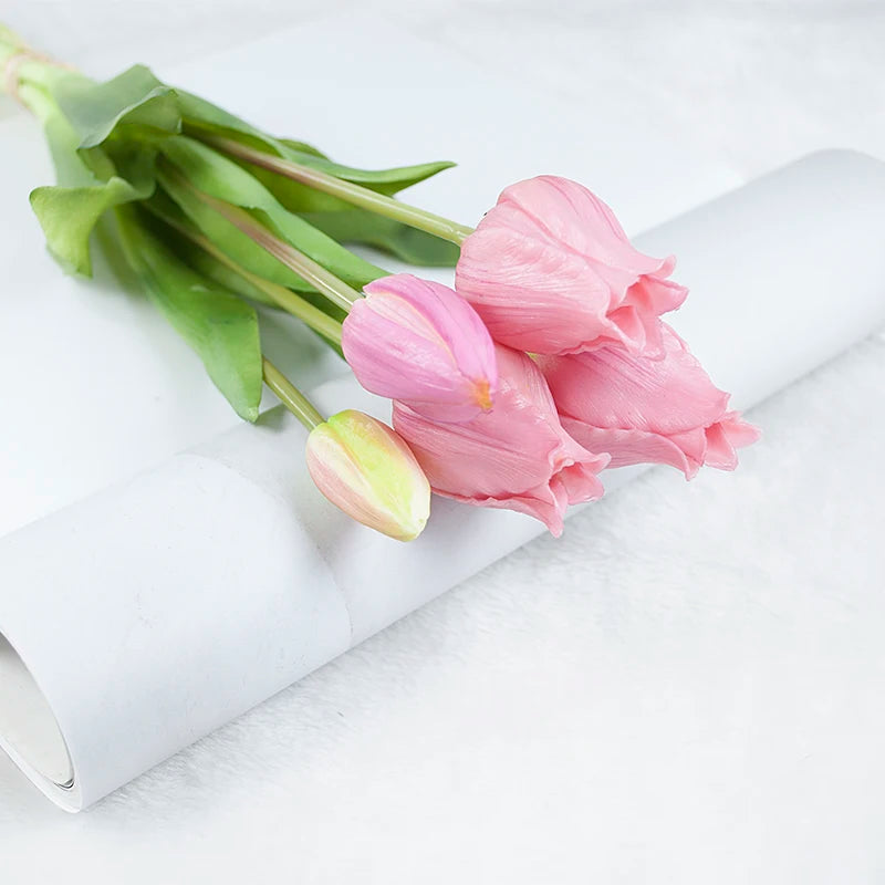 5PCS Real Touch Silicone Tulip Artificial Flower Bouquet Bulk – Latex Faux Tulips