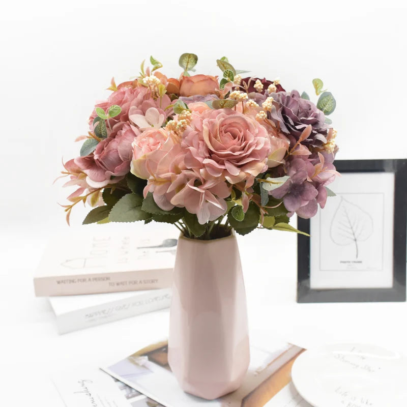Artificial Rose & Peony Bouquet – Silk Fake Flowers