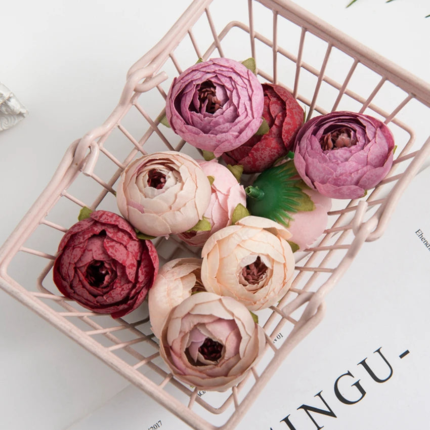 Artificial Silk Tea Rose Buds Bulk (10/100PCS) – Mini Faux Flowers for DIY Crafts