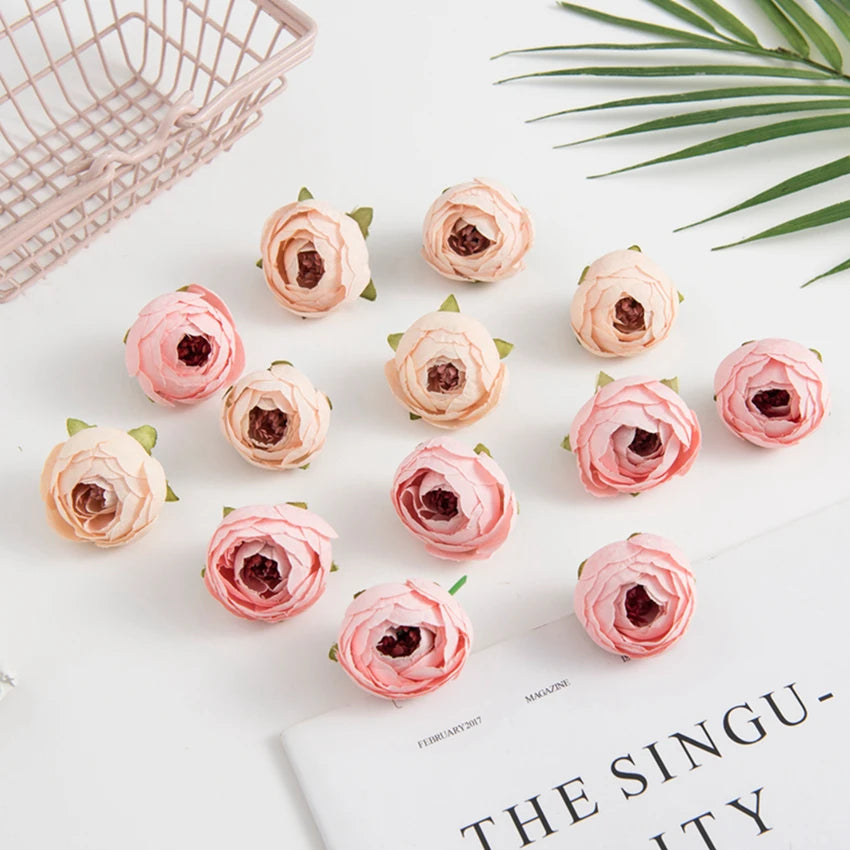 Artificial Silk Tea Rose Buds Bulk (10/100PCS) – Mini Faux Flowers for DIY Crafts